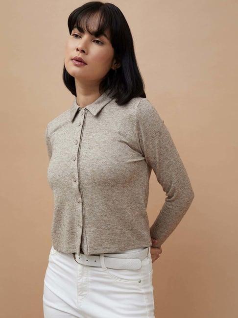 code by lifestyle beige regular fit shirt