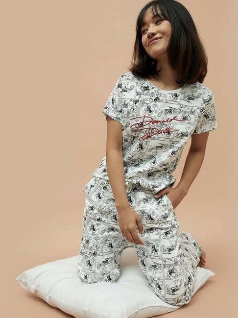 ginger by lifestyle white cotton printed night suit