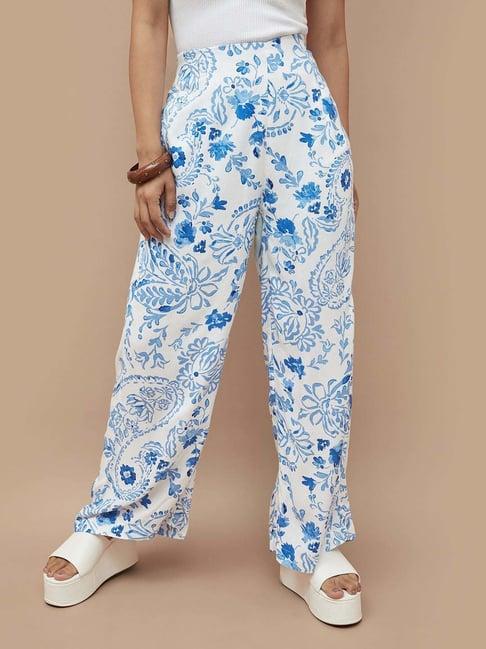 colour me by melange white printed mid rise pants