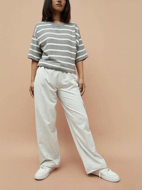 ginger by lifestyle off white cotton printed mid rise pants