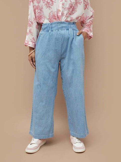 colour me by melange blue cotton mid rise pants