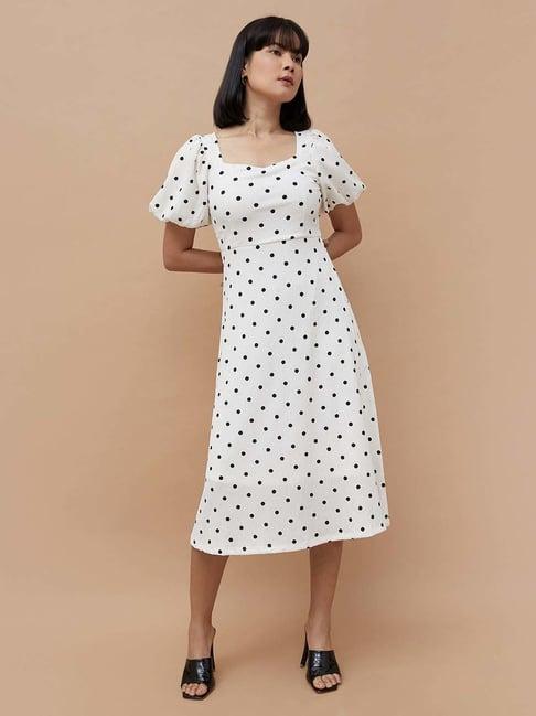 code by lifestyle white polka dots a-line dress