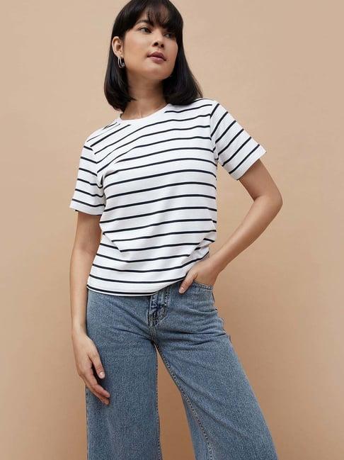 code by lifestyle white cotton striped top