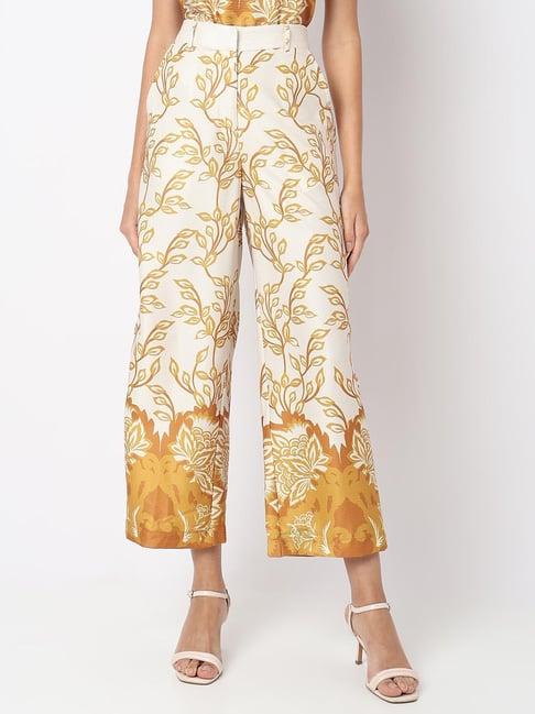 vero moda off white & mustard printed high rise pants