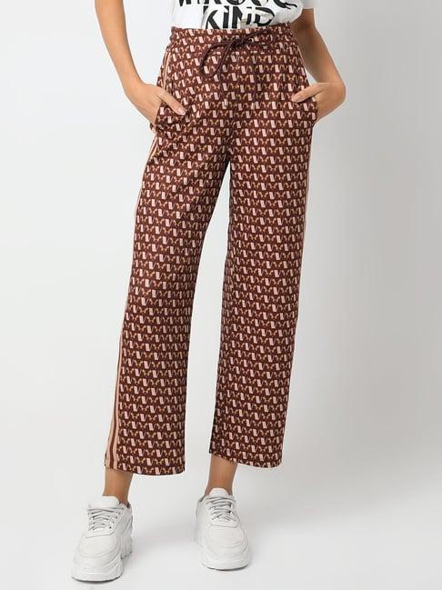 vero moda brown printed mid rise pants