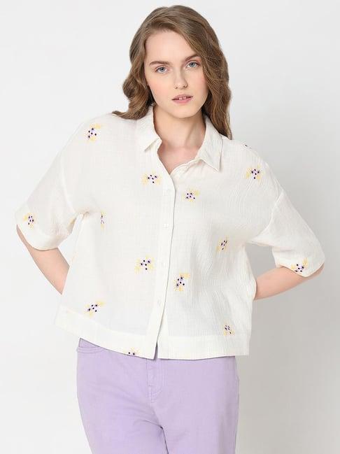 vero moda white cotton embroidered shirt