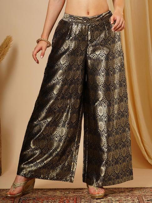 globus navy & gold floral print palazzos