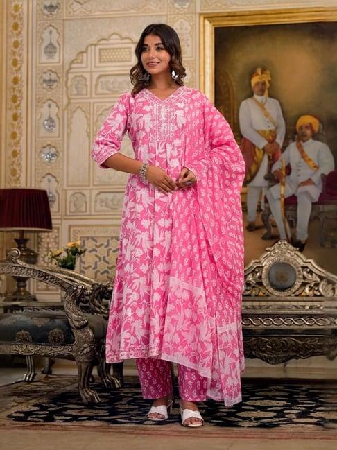 juniper pink embroidered kurta pant set with dupatta