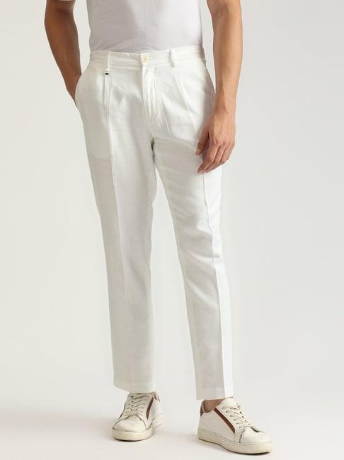 antony morato cream carrot fit texture trousers