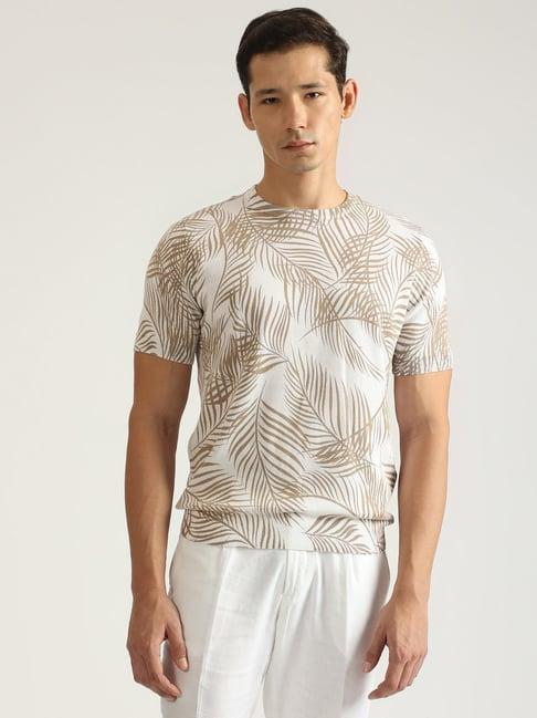 antony morato beige pure cotton regular fit printed t-shirt