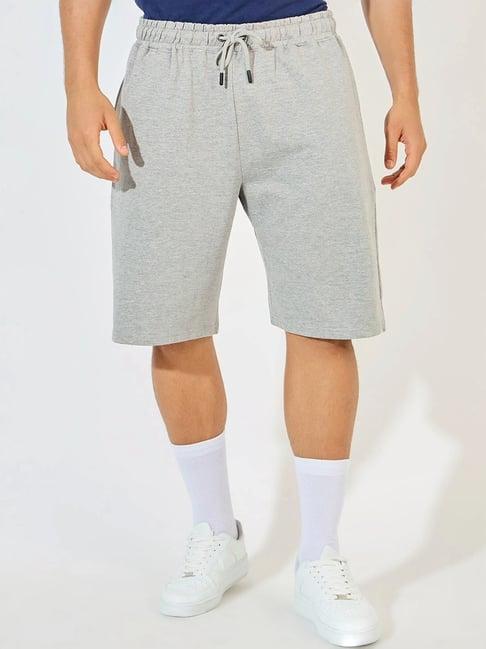 styli grey cotton relaxed fit texture shorts