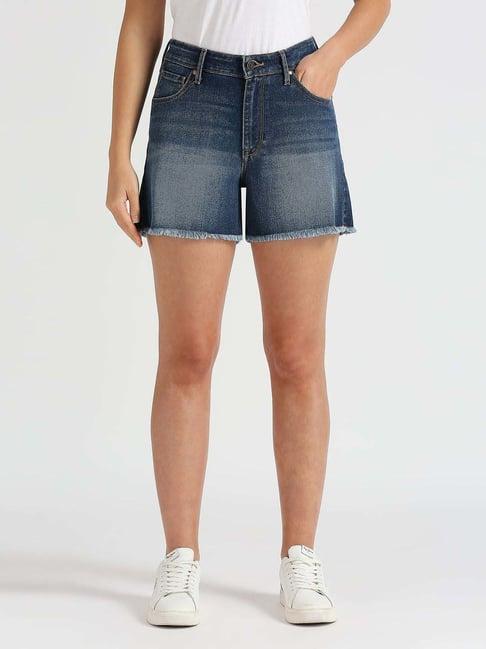 pepe jeans blue high rise shorts