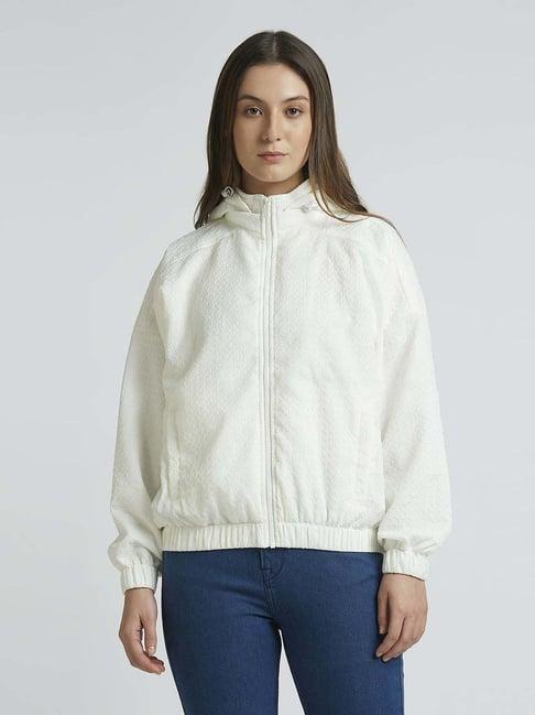 pepe jeans white self pattern jacket