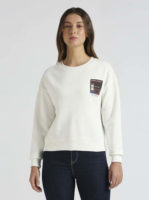 pepe jeans white cotton printed sweatshirt