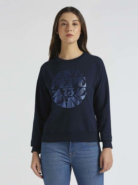 pepe jeans navy cotton printed sweatshirt