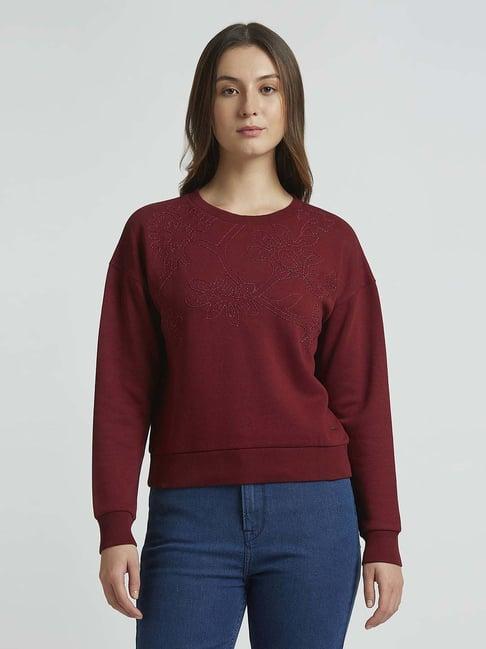 pepe jeans burnt red embroidered sweatshirt