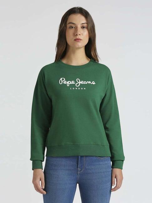 pepe jeans green cotton printed sweatshirt