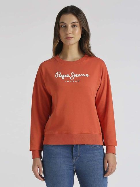 pepe jeans sunset orange cotton printed sweatshirt