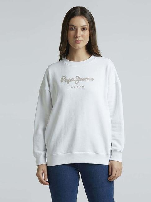 pepe jeans optic white embellished sweatshirt