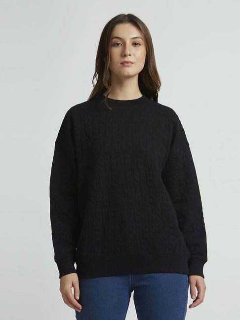 pepe jeans black cotton self pattern sweatshirt