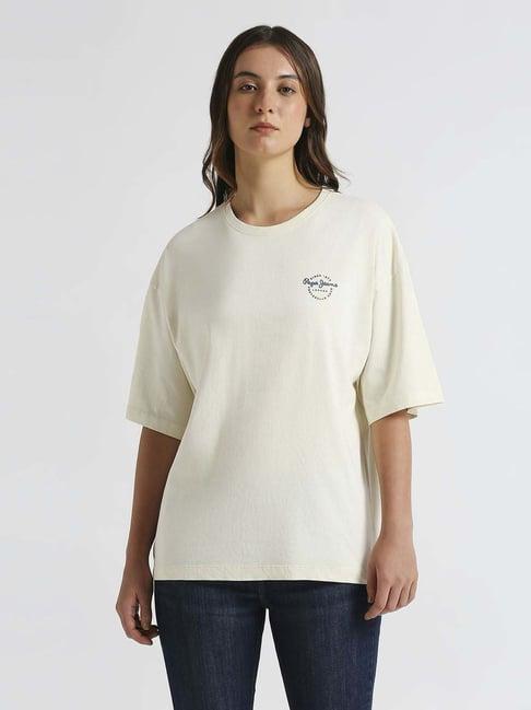 pepe jeans white cotton printed t-shirt