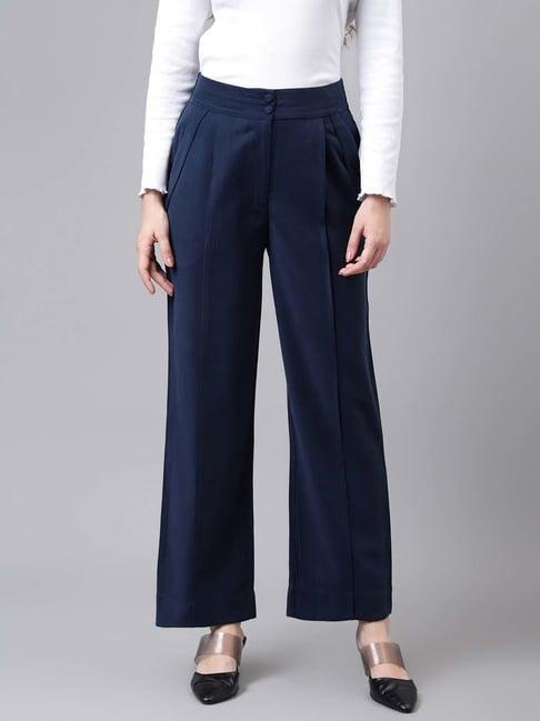 latin quarters navy regular fit high rise trousers