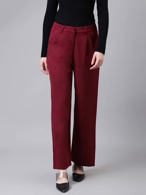 latin quarters maroon regular fit high rise trousers