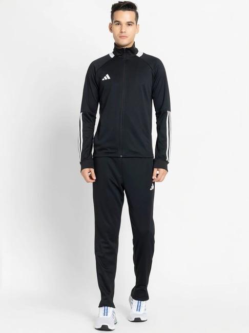 adidas black regular fit logo printed tracksuit