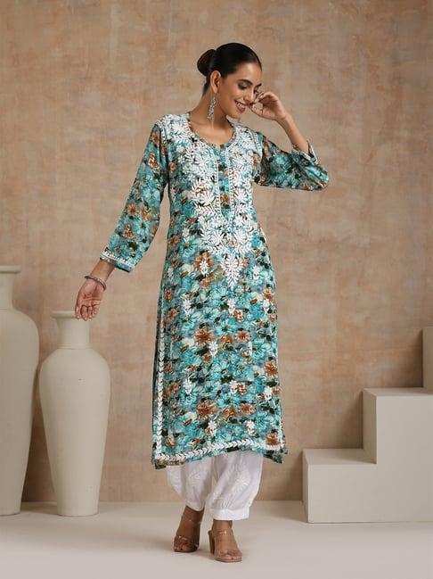 house of chikankari blue embroidered kurta