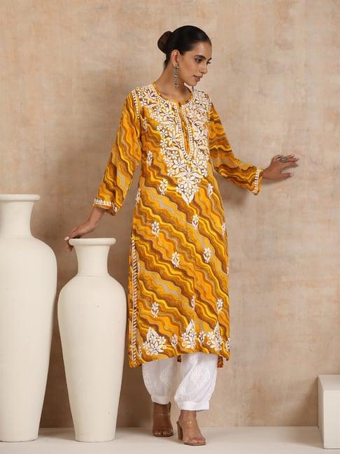 house of chikankari yellow embroidered kurta