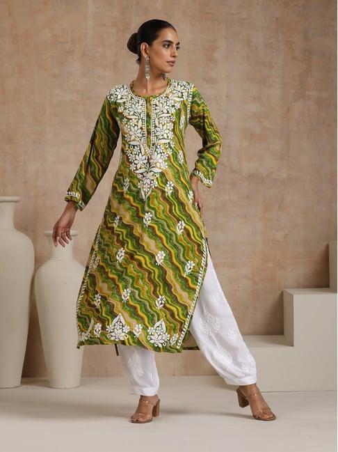 house of chikankari green embroidered kurta