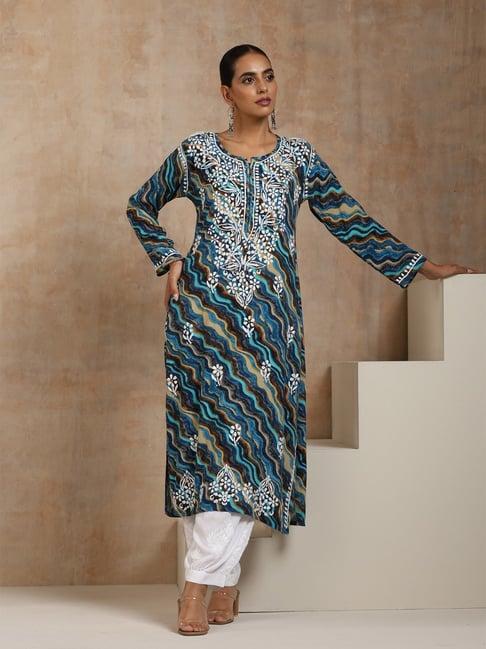 house of chikankari blue embroidered kurta