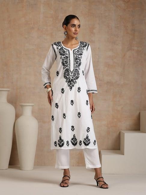 house of chikankari white embroidered kurta