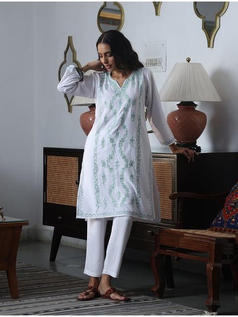 house of chikankari white embroidered kurta