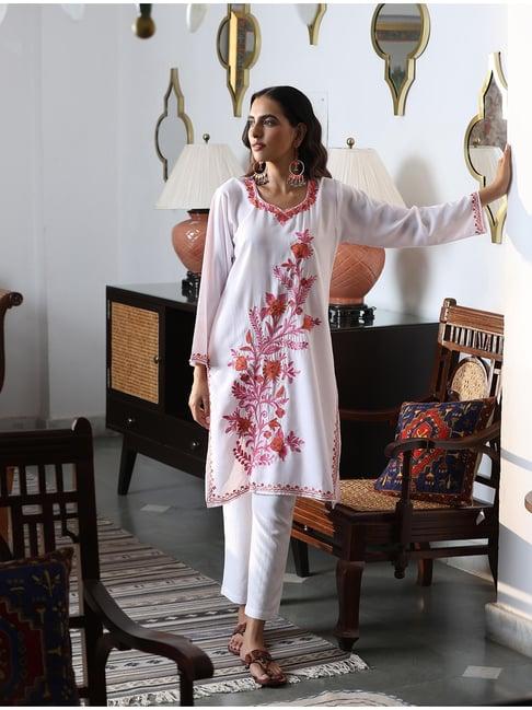 house of chikankari white embroidered kurta