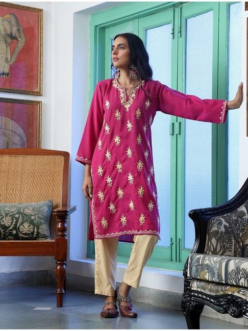 house of chikankari pink embroidered kurta