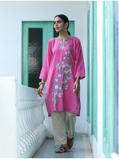 house of chikankari pink embroidered kurta