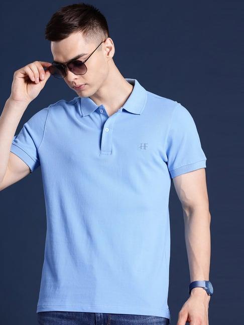 hancock blue cotton slim fit solid polo t-shirts