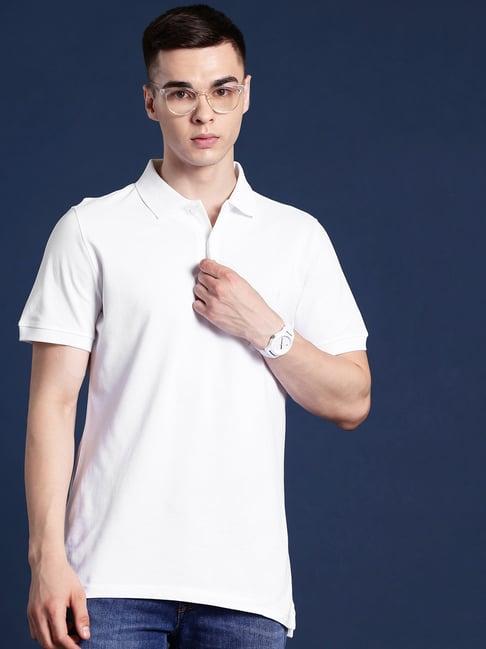 hancock white cotton slim fit solid polo t-shirts