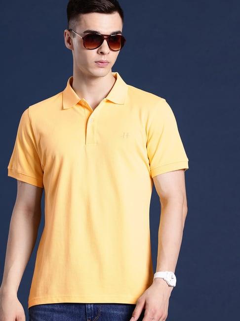 hancock yellow cotton slim fit solid polo t-shirts