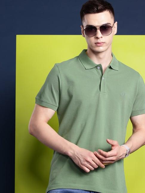 hancock green cotton slim fit solid polo t-shirts