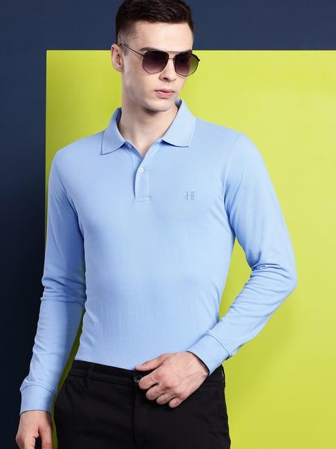 hancock blue cotton slim fit solid polo t-shirts