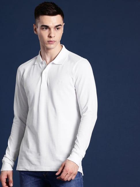 hancock white cotton slim fit solid polo t-shirts