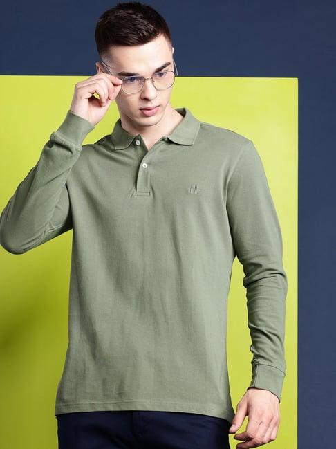 hancock green cotton slim fit solid polo t-shirts