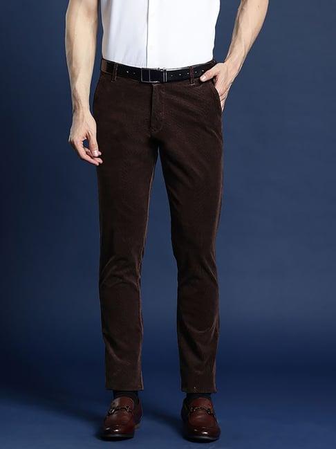 hancock brown slim fit solid trousers