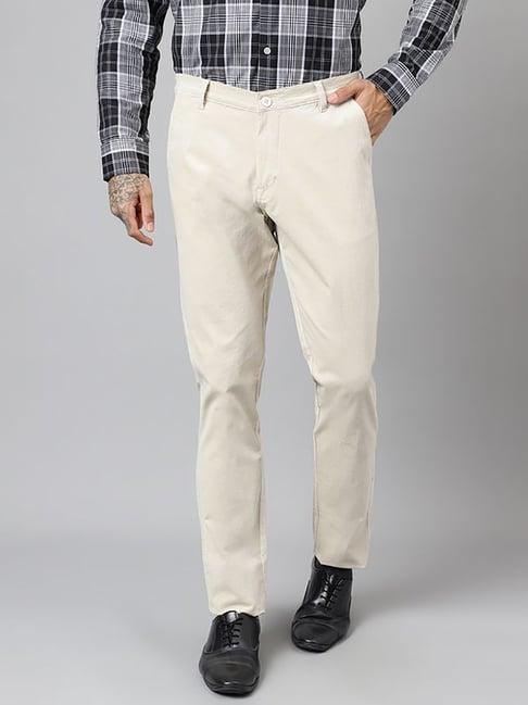 hancock beige slim fit solid trousers