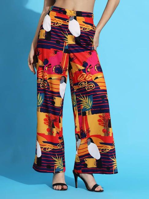 fithub orange & navy printed high rise trousers