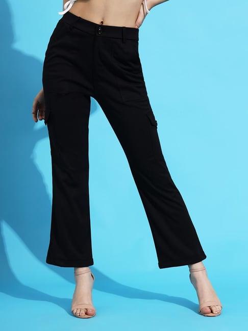 fithub black straight fit high rise trousers