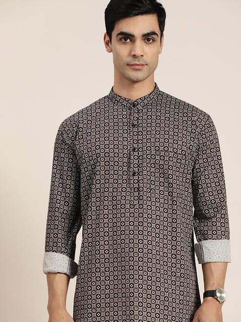 hancock navy cotton regular fit print kurtas