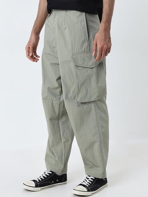 nuon by westside sage cargo-style loose-fit mid-rise cotton trousers